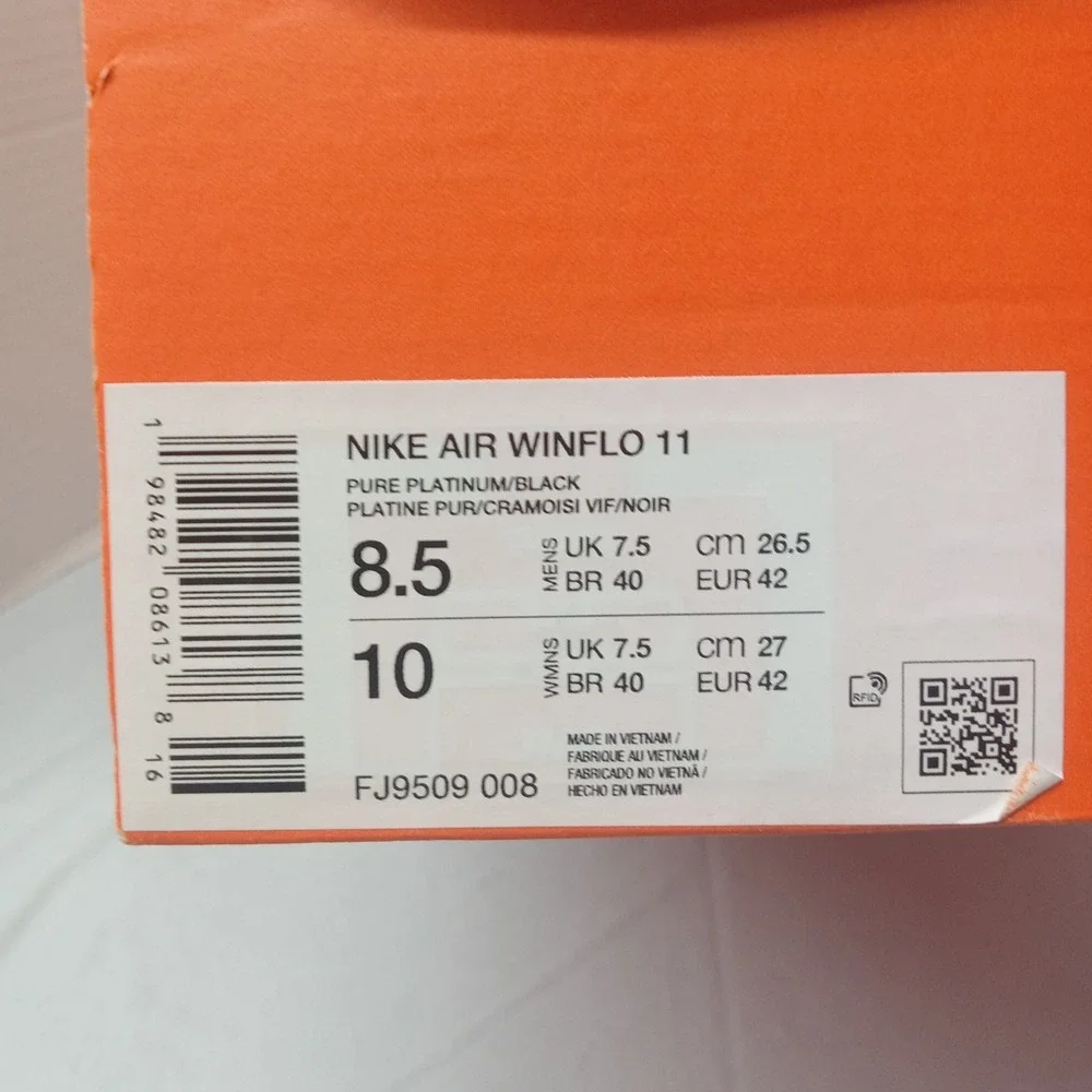 Nike Winflo 11 FJ9509 008 Pure Platinum  Grey/Black Men's 8.5 —Women's 10 New